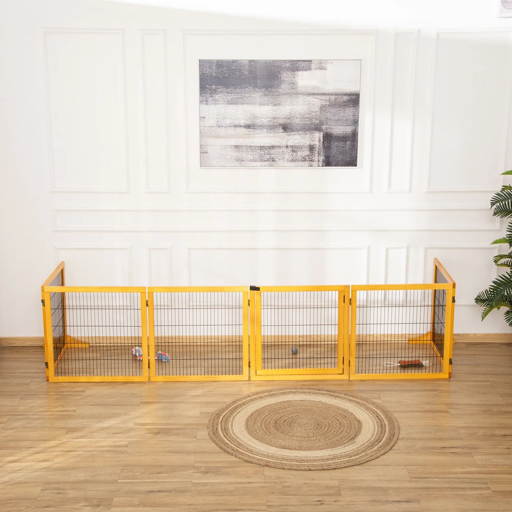 Barreira de segurança para cães 432 x 36 x 70 cm barreira dobrável de 6 painéis com pés amovíveis, amarela