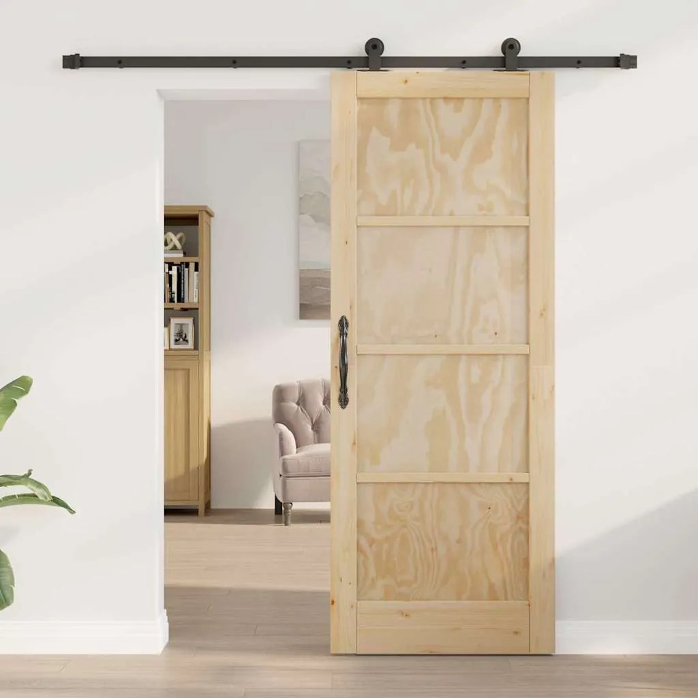 Porta de Correr vidaXL com Conjunto de Hardware 78x202 cm Madeira Sóli