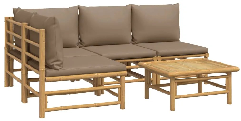 5 pcs conj. lounge jardim bambu almofadões cinzento-acastanhado