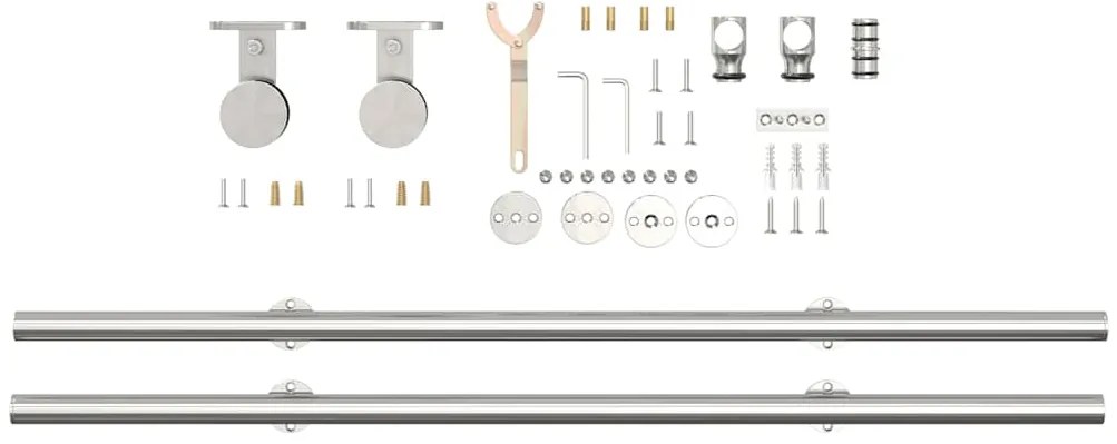 Kit ferragens p/ porta deslizante 200cm aço inoxidável prateado