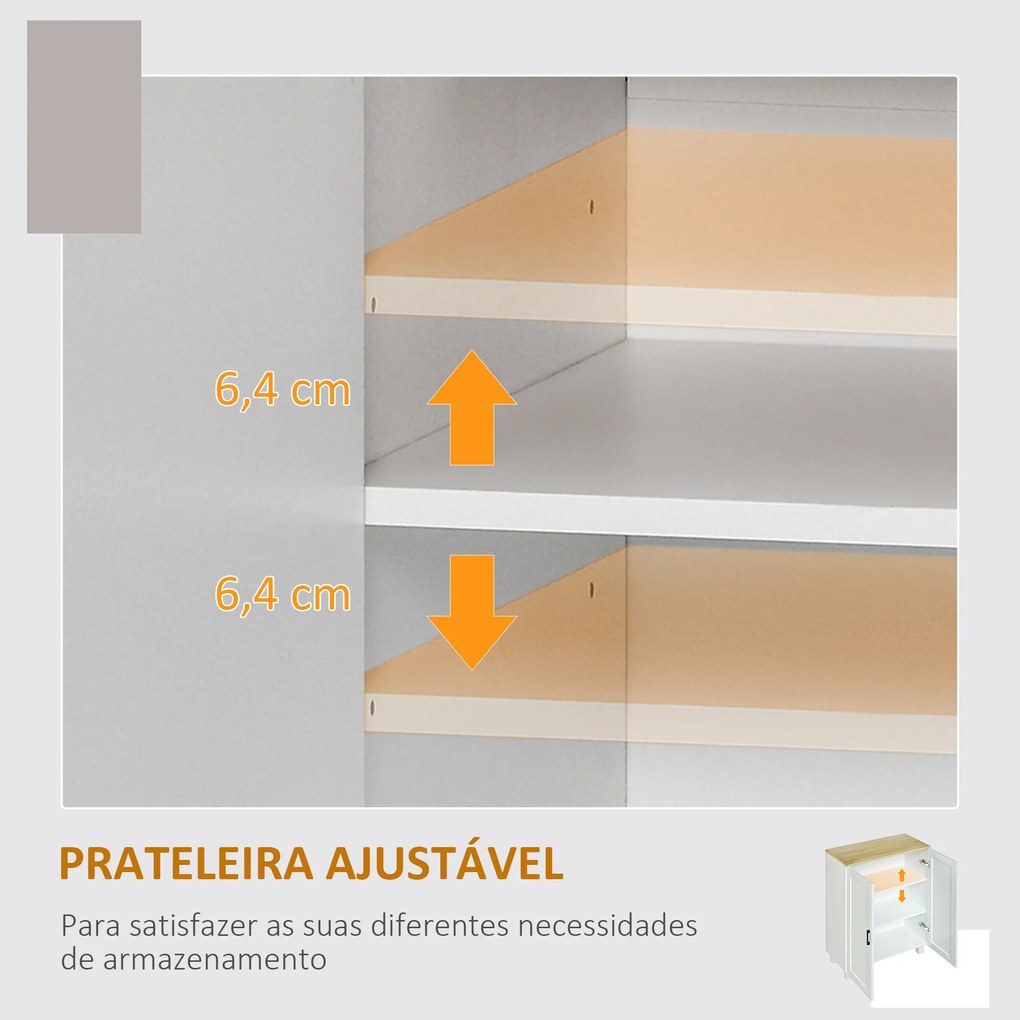 Armário de Sala de Estar Moderno Armário de Armazenamento com 2 Portas Prateleira Ajustável e Base Elevada 60x30x90 cm Branco