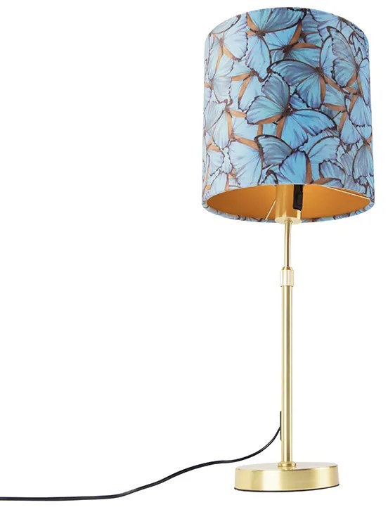 Candeeiro de mesa dourado/latão com abajur de veludo borboletas 25 cm - Parte Clássico / Antigo