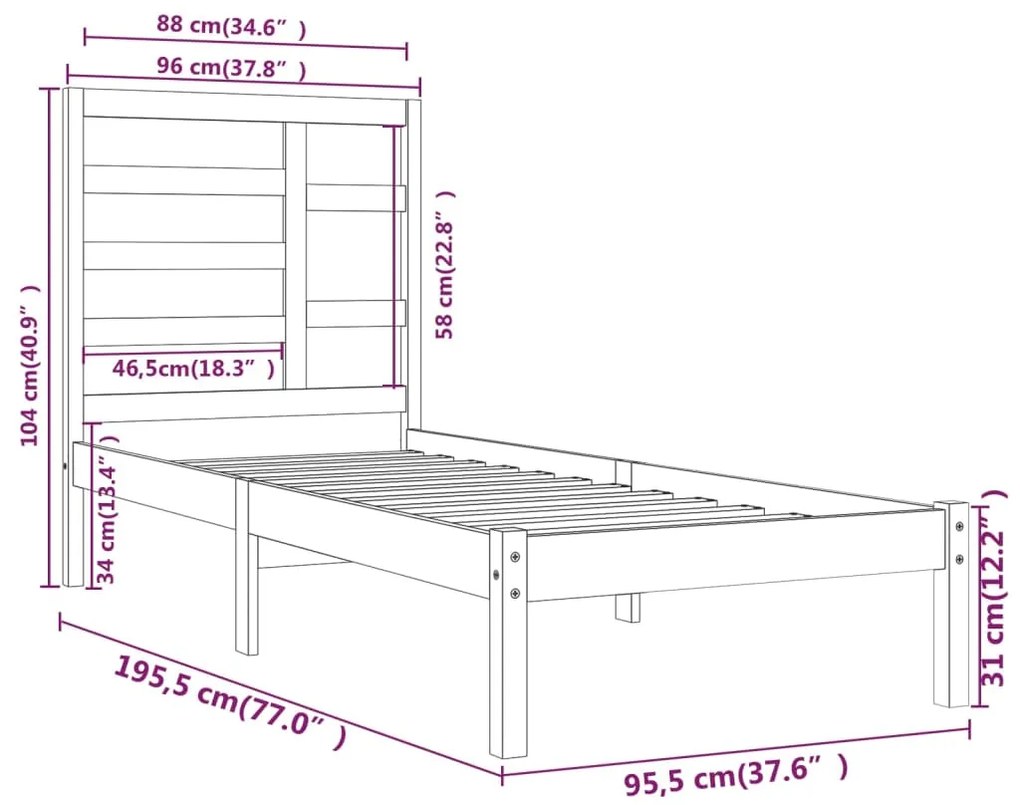 Estrutura de cama solteiro 90x190 cm madeira maciça