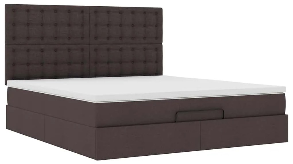 Estrutura de cama otomana com colchão tecido castanho escuro