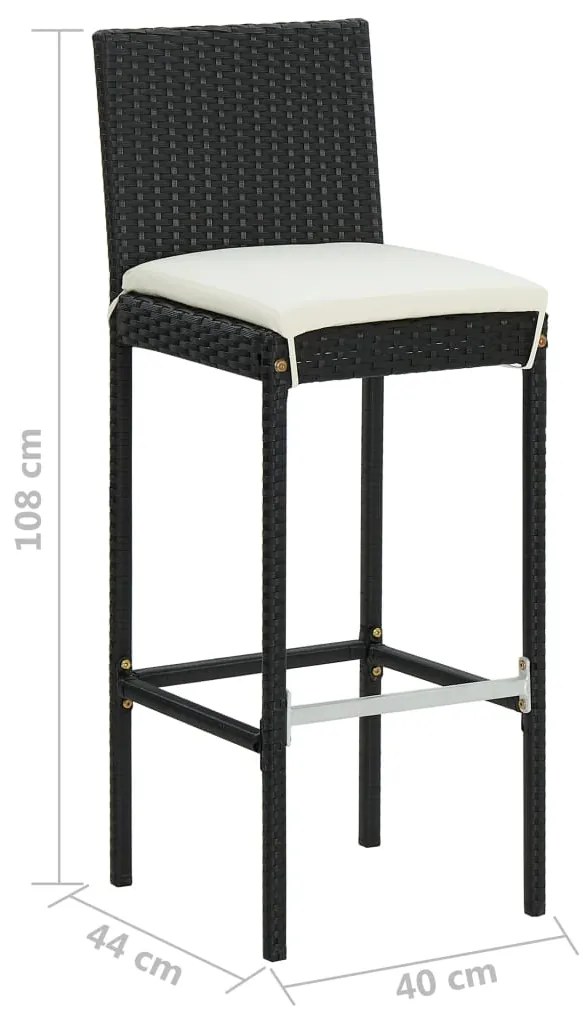 Bancos de bar com almofadões para jardim 2 pcs vime PE preto