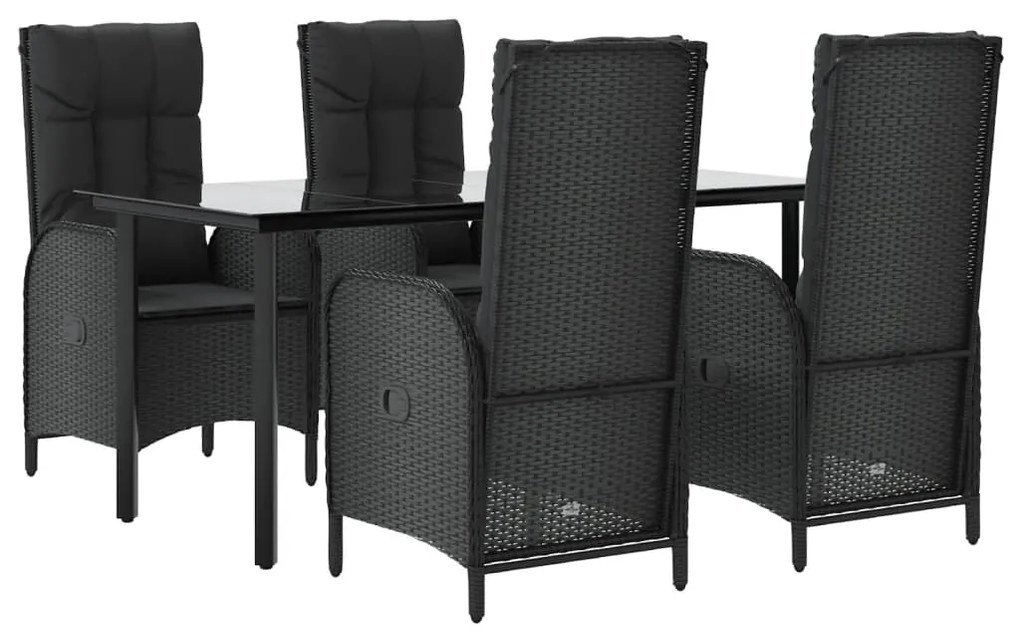 5 pcs conjunto de jantar p/ jardim c/ almofadões vime PE preto