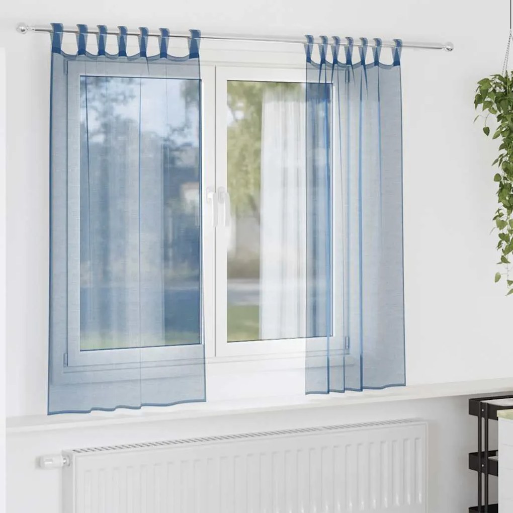 vidaXL Cortinas de voile com laços 2 pcs azul real 140x140 cm