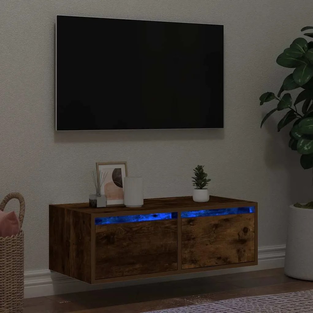 Móvel de TV com luzes LED 75x35,5x25 cm carvalho fumado