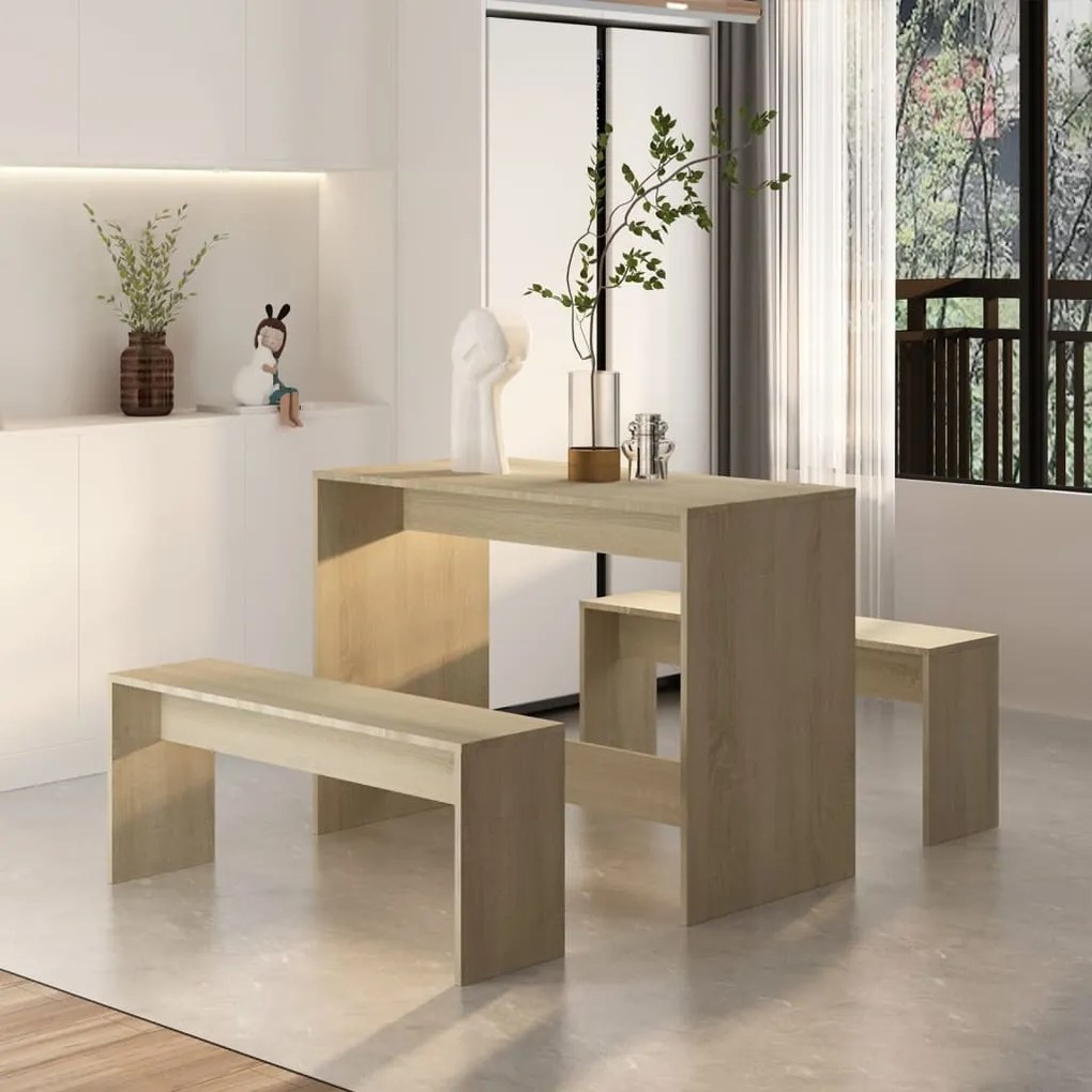 3 pcs conjunto de jantar derivados de madeira carvalho sonoma