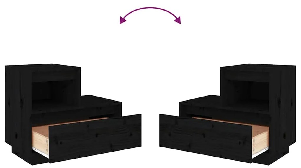 Mesas de cabeceira 2 pcs 60x34x51 cm pinho maciço preto