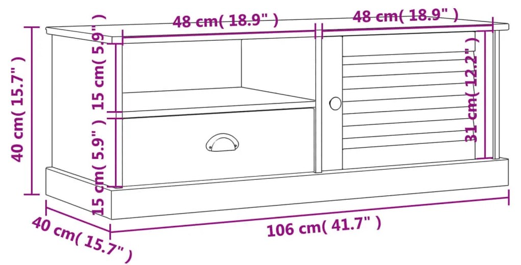 Móvel de TV Salamanca de 106 cm em Madeira Maciça - Design Rústico