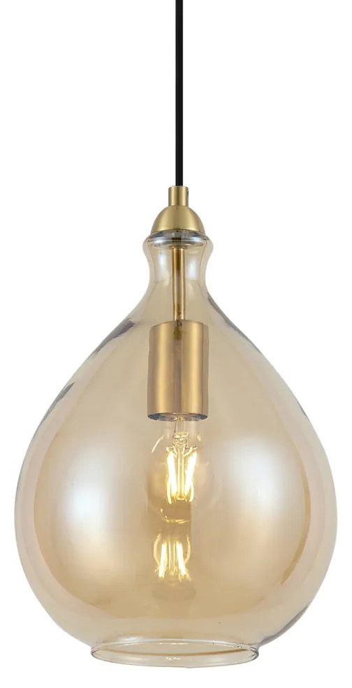 Candeeiro suspenso moderno dourado com vidro âmbar - Traditional Moderno