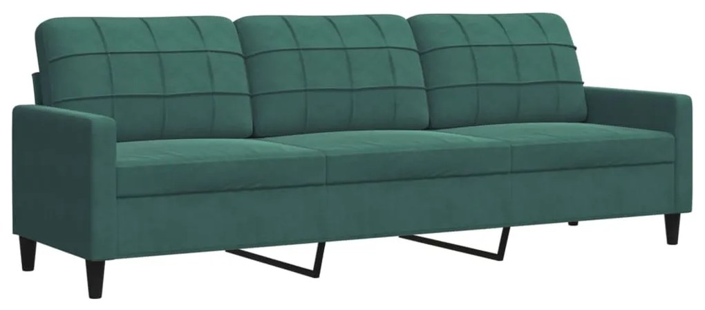 3 pcs conjunto de sofás com almofadões veludo verde-escuro