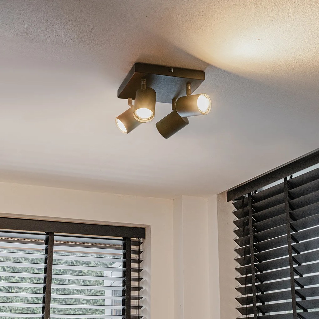 Plafon moderno preto 4 luzes ajustável quadrado - Jeana