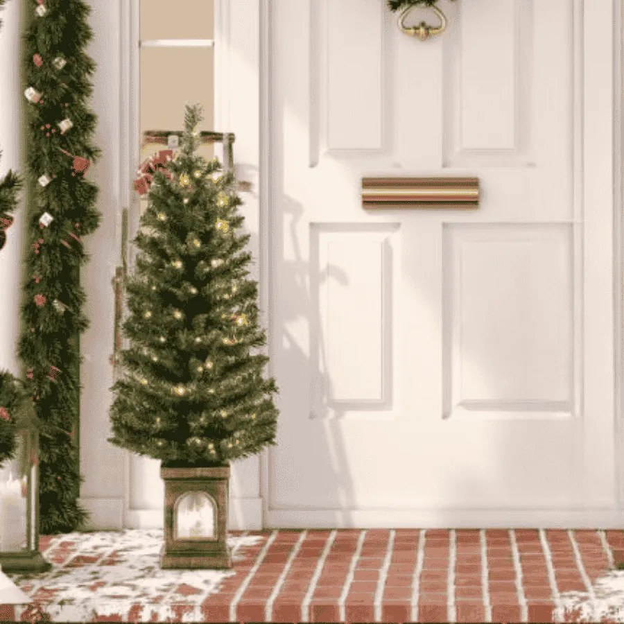 Árvore Natal de entrada de 120 cm com 100 luzes LED temporizadas, 3 modos de iluminação e 160 pontas de ramos Verde+dourado