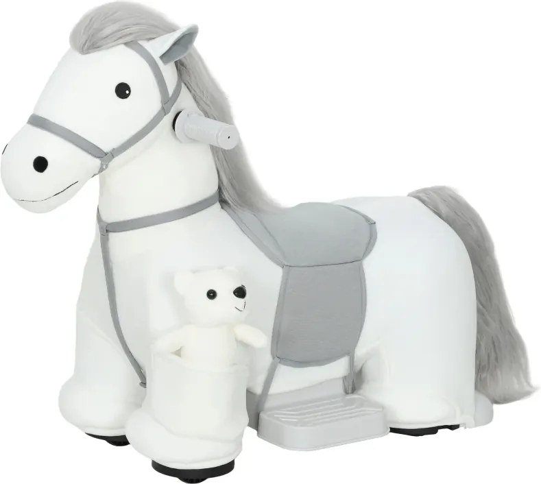 Cavalo Elétrico com Música Bateria 6V Brinquedo Elétrico Toque Suave Rodas Silenciosas de PU Movimento para a Frente 74x34x51 cm Branco
