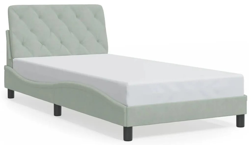 Estrutura de cama c/ luzes LED 100x200 cm veludo cinzento-claro