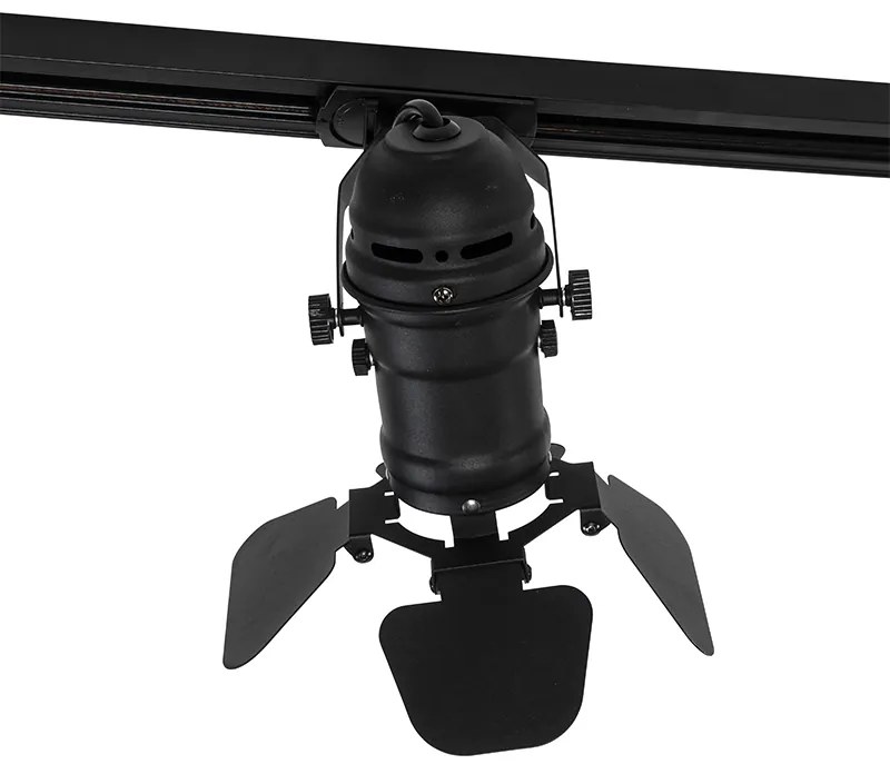 Sistema de iluminação de trilho moderno com 5 focos preto 1-fase - Iconic Movie