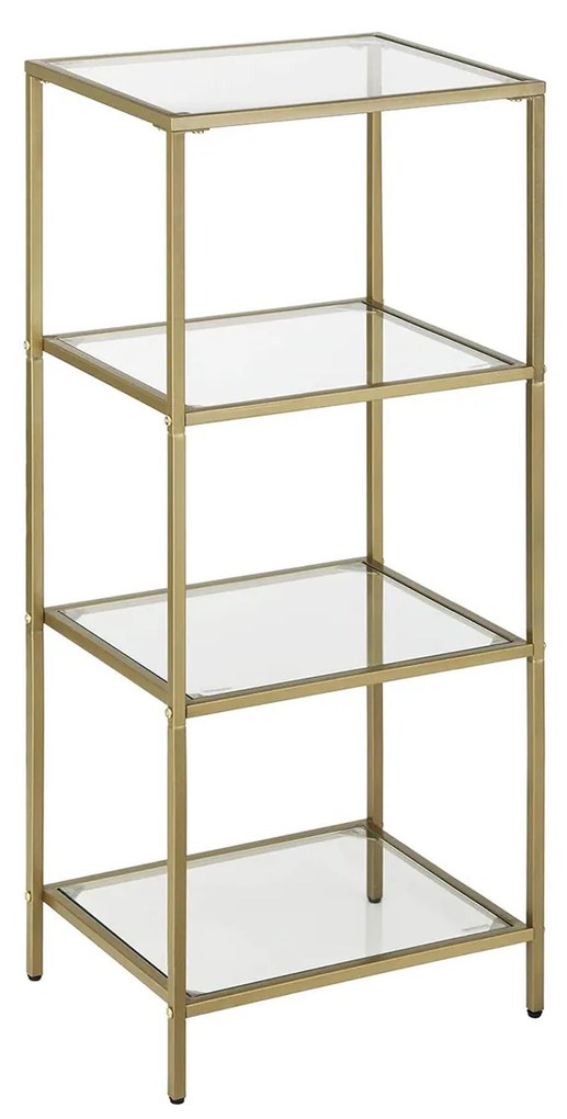Prateleira de armazenamento para banheiro VASAGLE, suporte de vidro temperado, unidade de armazenamento de 4 níveis, resistente, fácil de montar, para sala de estar, quarto, escritório, dourado LGT28G