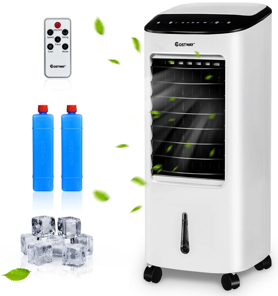 Refrigerador de ar Portátil Ventilador Humidificador Filtro 4 em 1 com Controlo Remoto Rodas para Casa Escritório  30 x 27 x 74 cm Branco