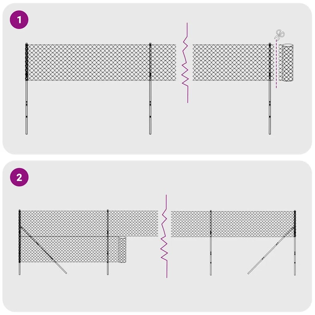 Cerca de malha de arame c/ estacas de fixação 2x25m antracite