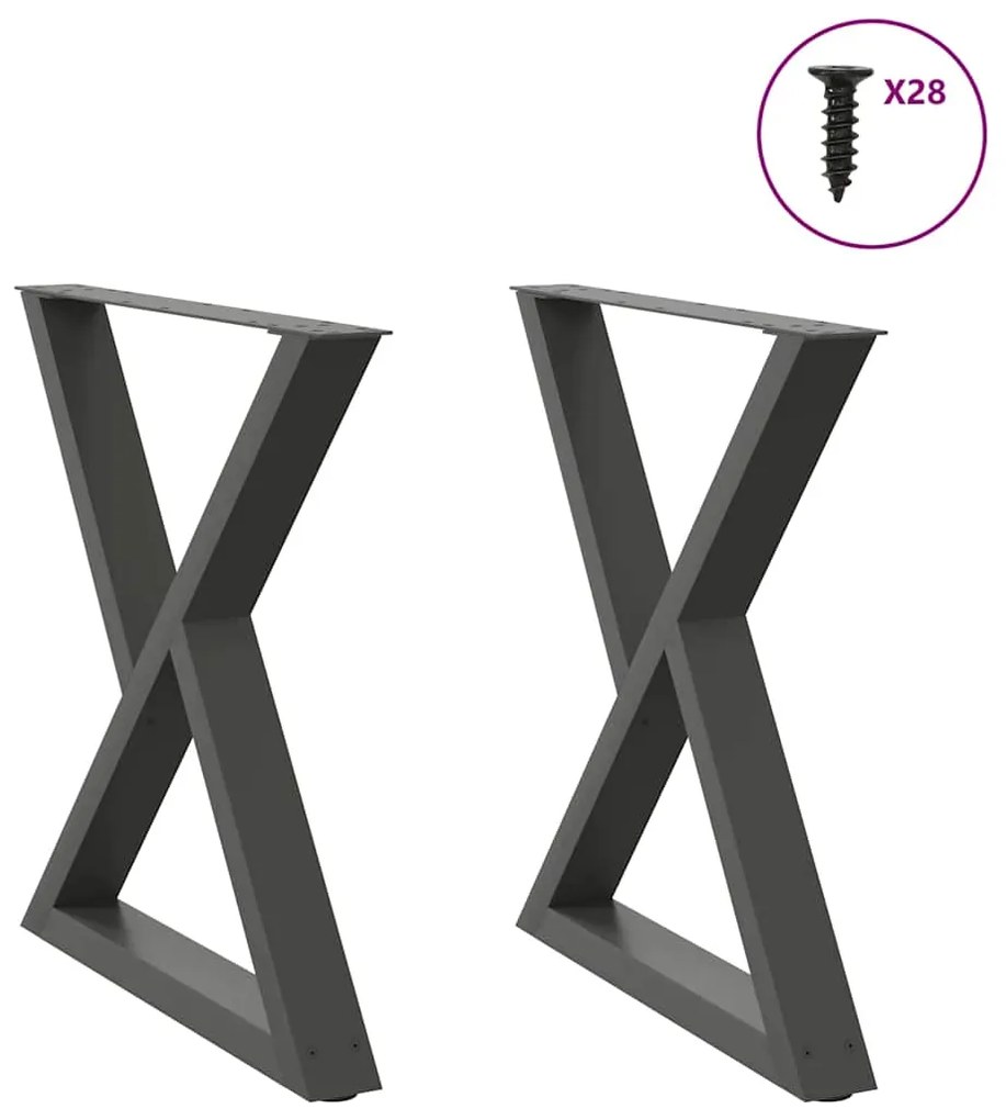 vidaXL Pés para mesa de jantar 2 peças antracite 70x(72-73,3) cm aço