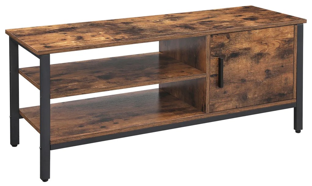 Móvel de TV VASAGLE para TVs de até 48 polegadas, suporte de TV, mesa de TV e armário baixo com armário e 2 prateleiras, sala de estar, corredor, 110 x 40 x 45 cm, design industrial, marrom rústico LTV42BX