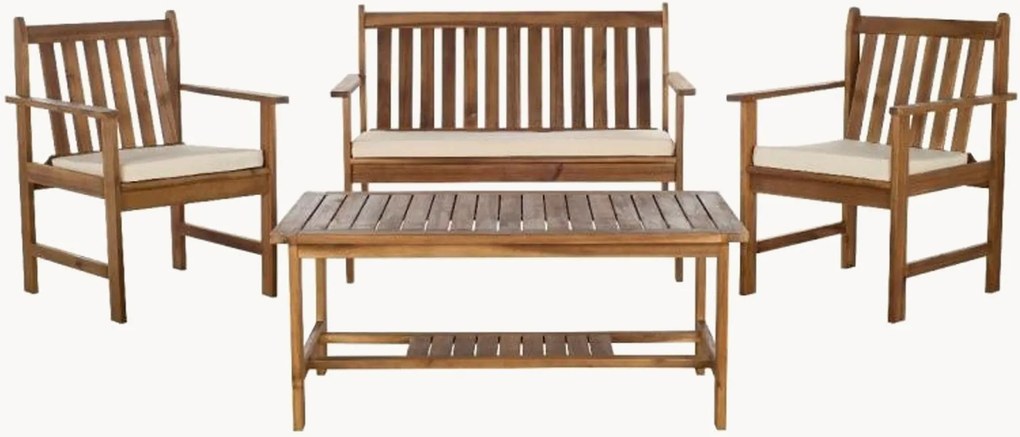 Conjunto lounge de jardim em madeira de acácia Burbank, conjunto de 4