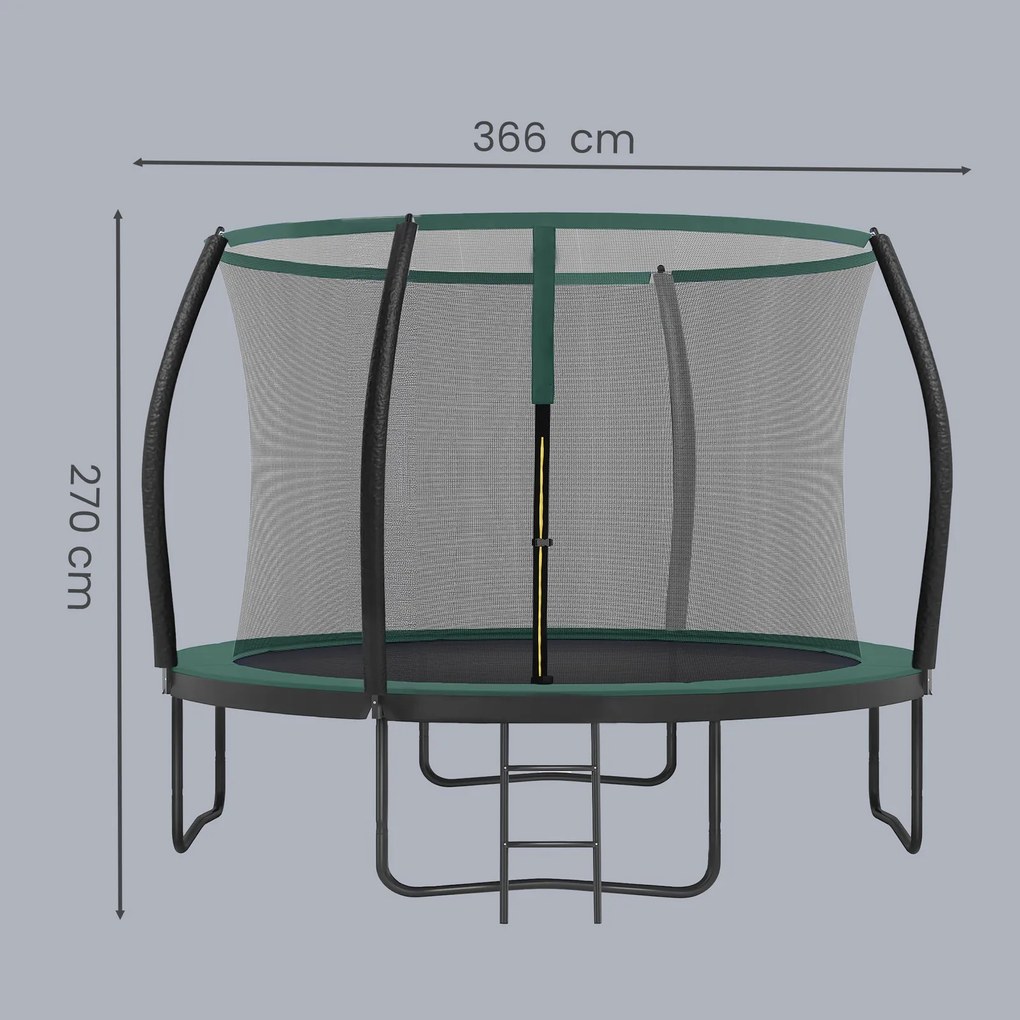 Trampolim para exterior Ø 366 cm, com rede de segurança para crianças, barras curvas Preto-verde escuro