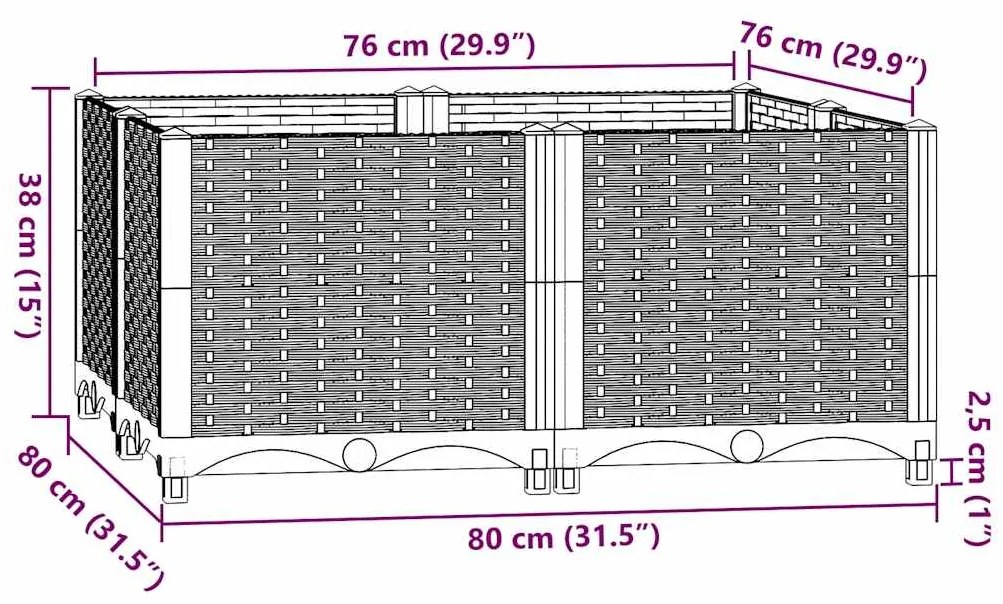 Canteiro elevado 80x80x38 cm polipropileno