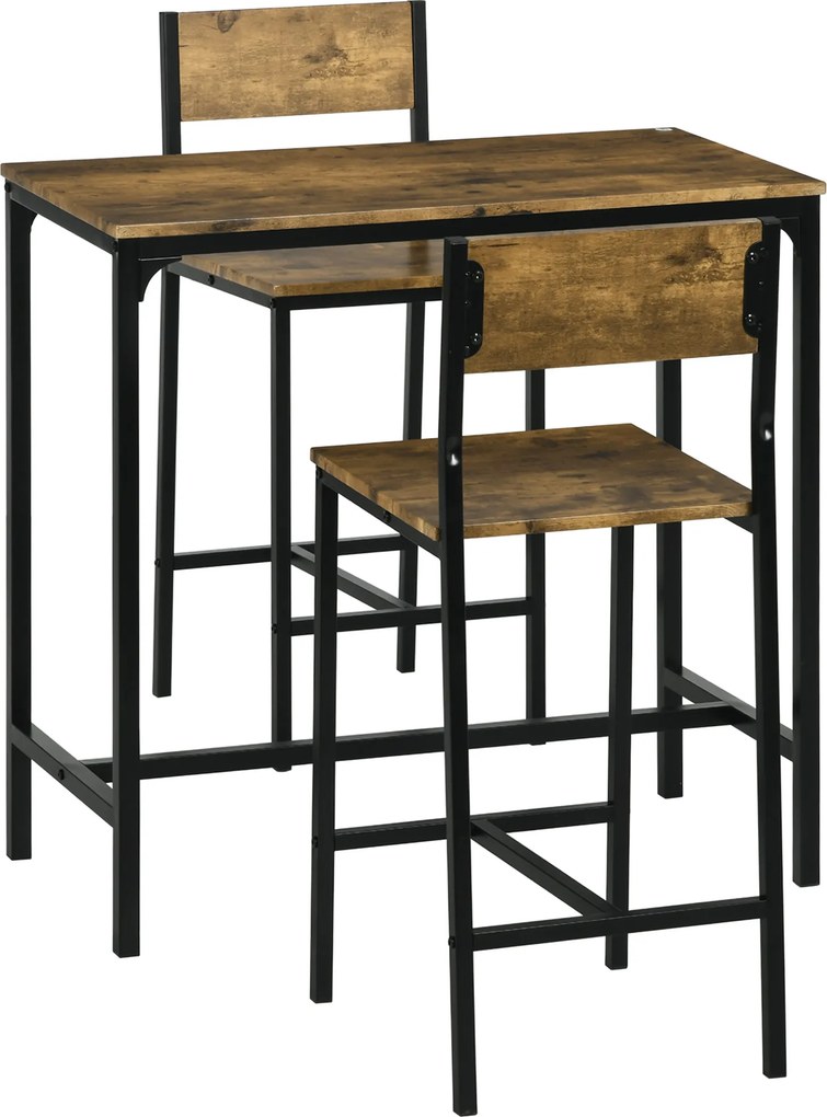 HOMCOM Conjunto de bar 3 peças, mesa alta, 2 cadeiras, MDF, estrutura metálica, à prova d'água, Castanho | Aosom Portugal
