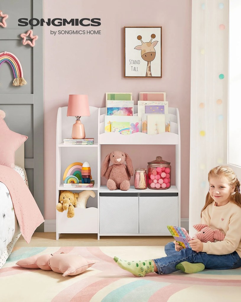 Estante para crianças com 2 caixas para brinquedos e livros 30 x 93 x 100 cm branco