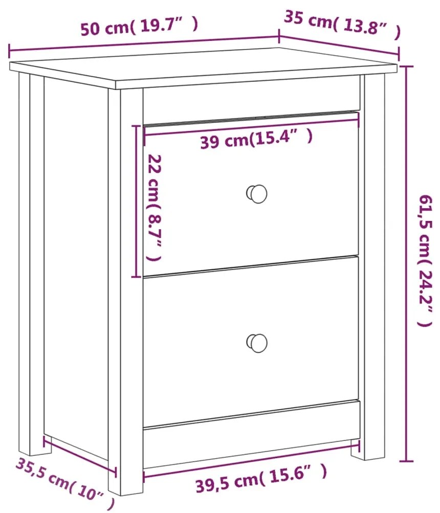 Mesas de cabeceira 2pcs 50x35x61,5 cm pinho maciço castanho mel