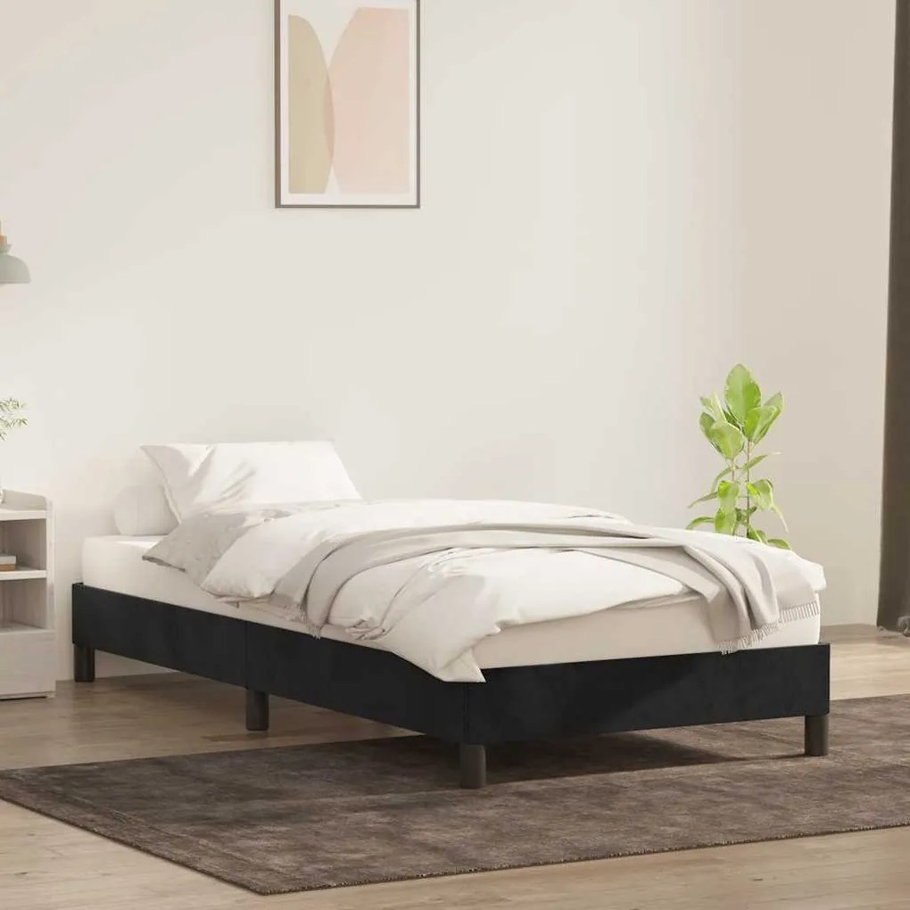 Estrutura de cama sem colchão preto 80x220 cm Veludo