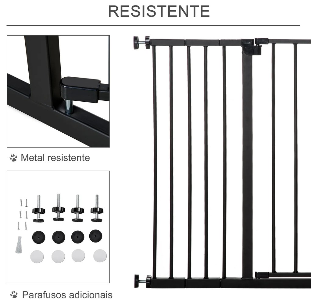 Barreira de Segurança para Animais de Estimação Extensível para Escadas e Portas Barreira de Segurança 76-107x76 cm Preto