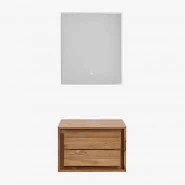 Conjunto De Móvel De Casa De Banho Em Madeira De Teca Jabari Madeira De Teca & Sem Lavatório & Led Retangular E Anti-embaciamento 60x70 Cm - Sklum