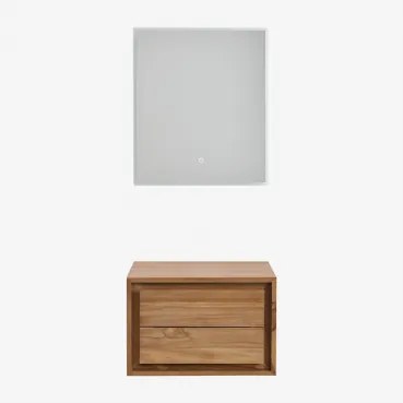 Conjunto De Móvel De Casa De Banho Suspenso Em Madeira De Teca Jabari Madeira De Teca & Sem Lavatório & Led Retangular E Anti-embaciamento - Sklum