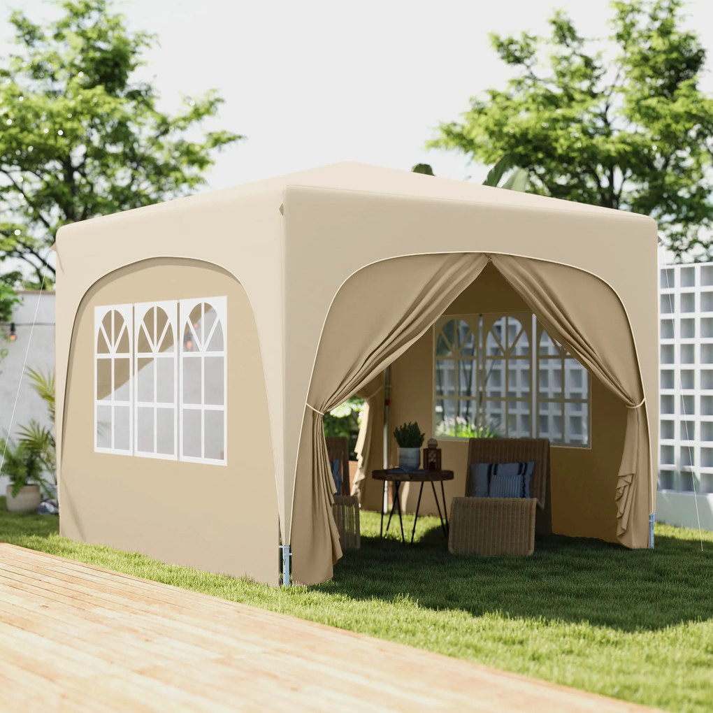 Tenda dobrável para eventos, 3 x 3 x 2,73 m, com janelas + Saco de transporte, cor areia