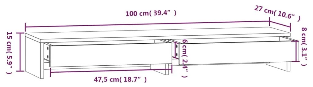 Suporte para monitor 100x27x15 cm pinho maciço castanho mel