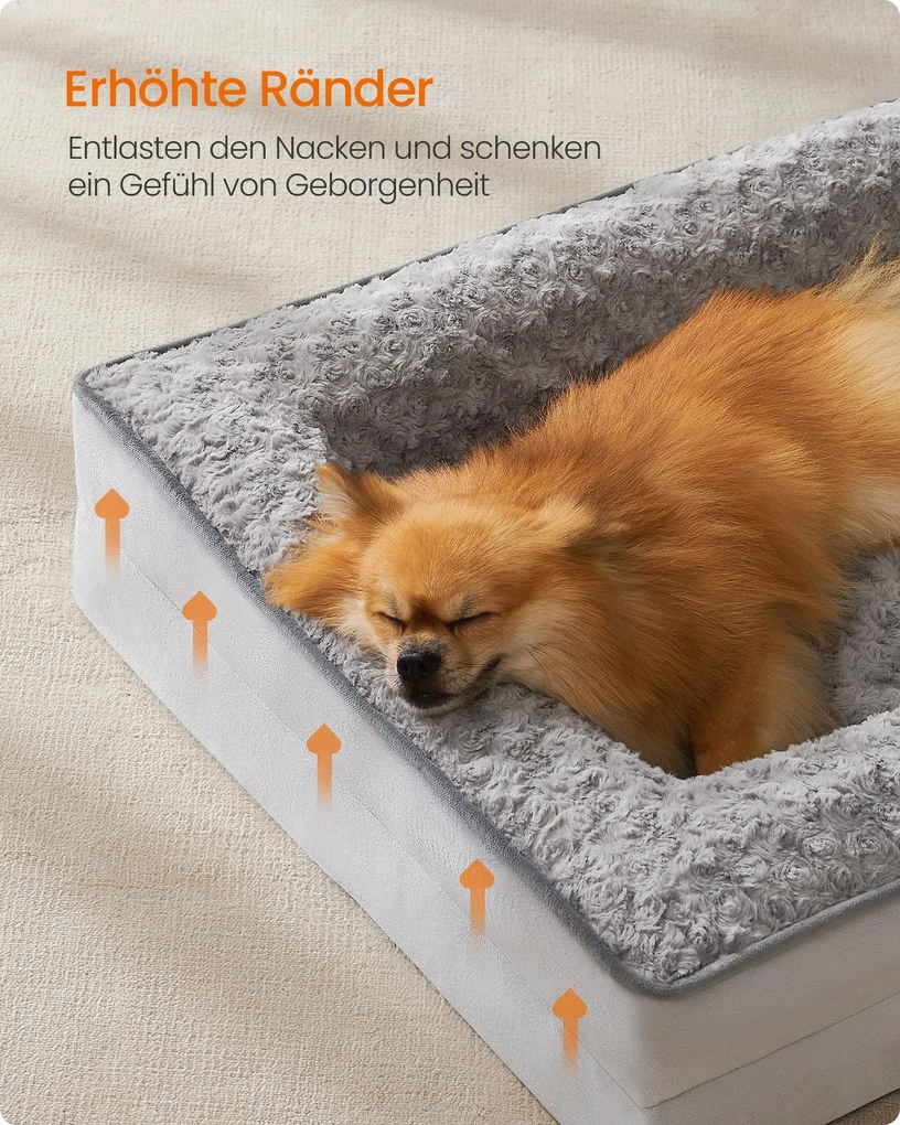 Cama ortopédica para cães com revestimento em pelúcia 71 x 58 x 16 cm Cinzento