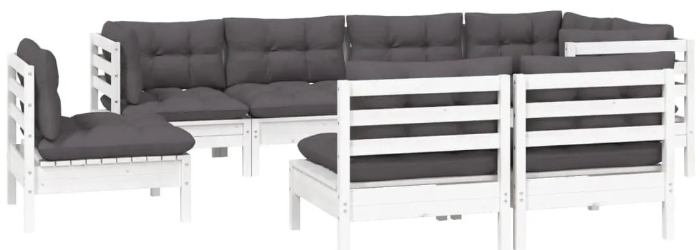 8 pcs conj. lounge de jardim c/ almofadões pinho maciço branco