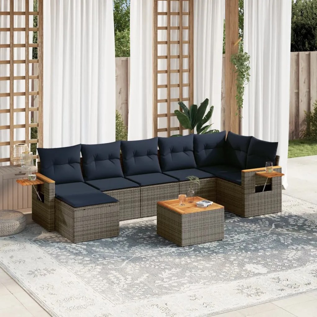 vidaXL 8 pcs conjunto sofás p/ jardim c/ almofadões vime PE cinzento