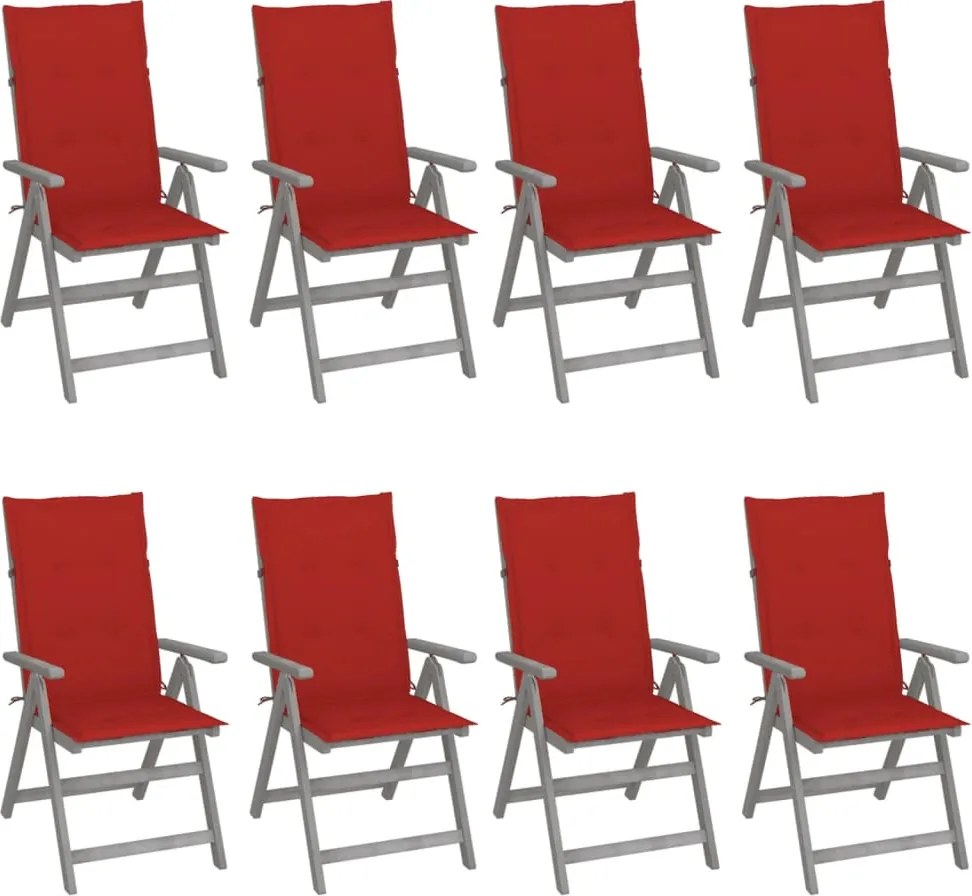 vidaXL Cadeiras jardim reclináveis c/ almofadões 8 pcs acácia cinzento