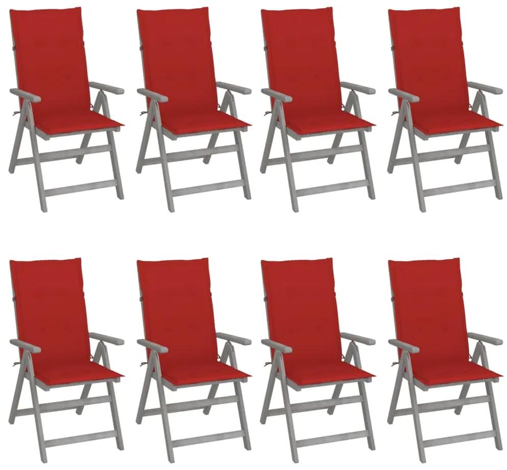 Cadeiras jardim reclináveis c/ almofadões 8 pcs acácia cinzento