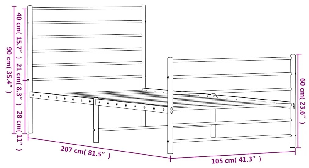 Estrutura de cama com cabeceira e pés 100x200 cm metal branco