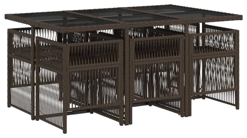 7 pcs conjunto jantar p/ jardim c/ almofadões vime PE castanho