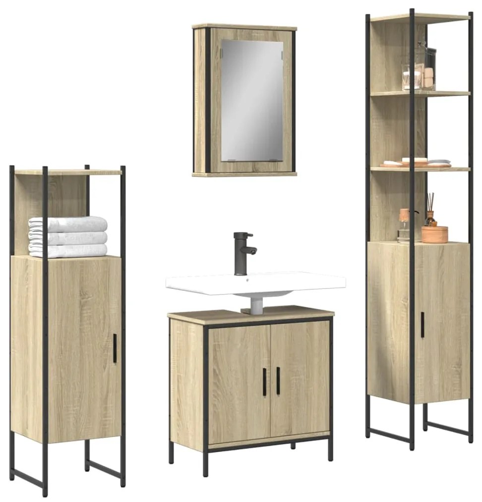 vidaXL 4 pcs conj. móveis casa banho derivados madeira carvalho sonoma