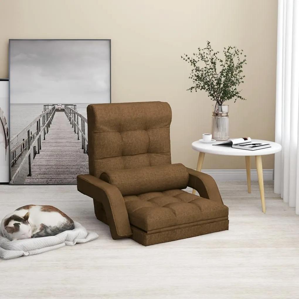 336524 vidaXL Cadeira de chão dobrável c/ função de cama tecido castanho