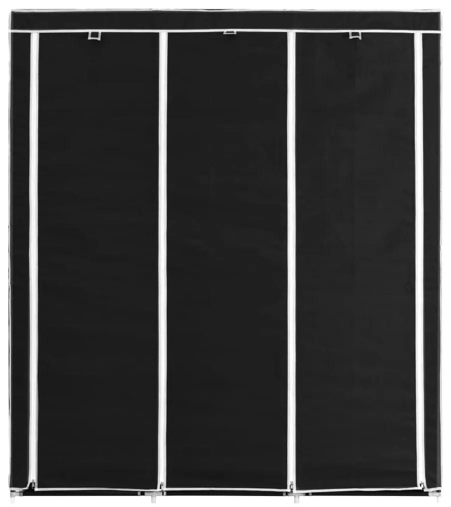 Roupeiro c/ compartimentos e varões 150x45x175 cm tecido preto