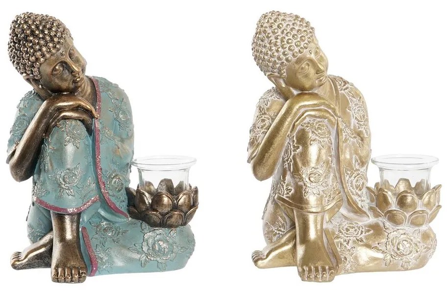 Figura Decorativa Dkd Home Decor Cristal Dourado Buda Verde Resina Oriental (17 X 14,5 X 23,7 cm) (2 Unidades)